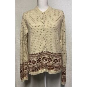 Ines De La Fressange Jacquard Long Sleeve Wool Blend Women's Cardigan Size M